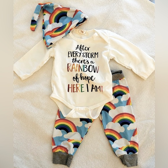 Baby Boy/Girl Rainbow Baby Set - “After Every Storm There’s a Rainbow of Hope…” - Picture 1 of 3